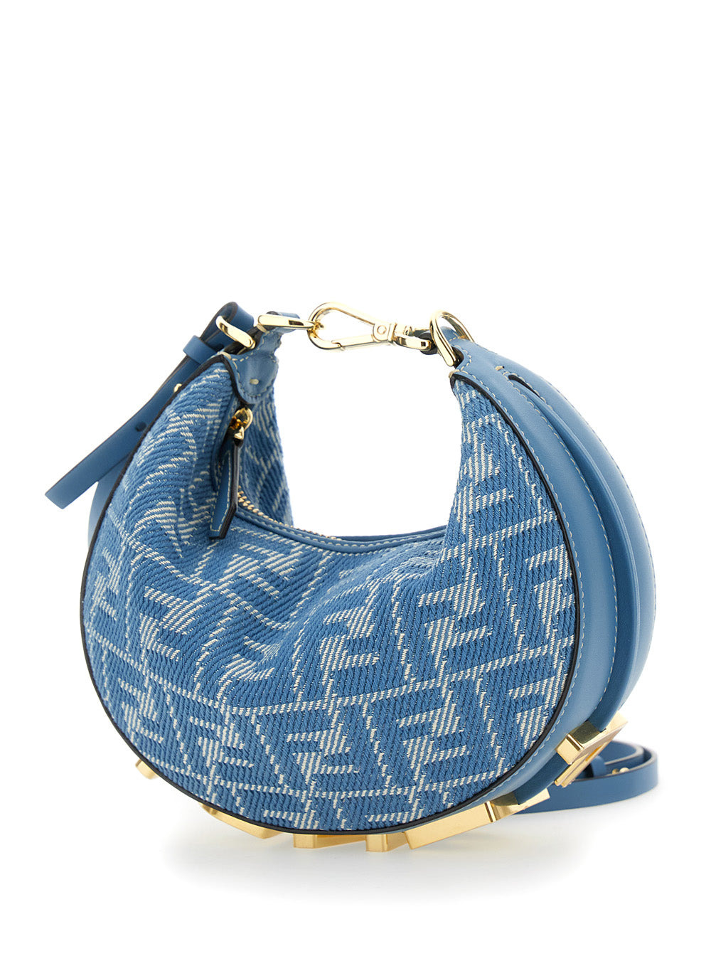 Fendi Women 'Fendigraphy' Blue Mini Bag With All-Over Ff Motif And Metal Lettering Logo On The Botto - 2