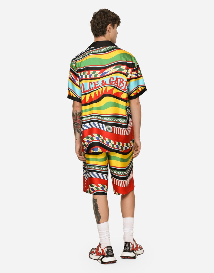 Silk twill jogging shorts with carretto print - 3