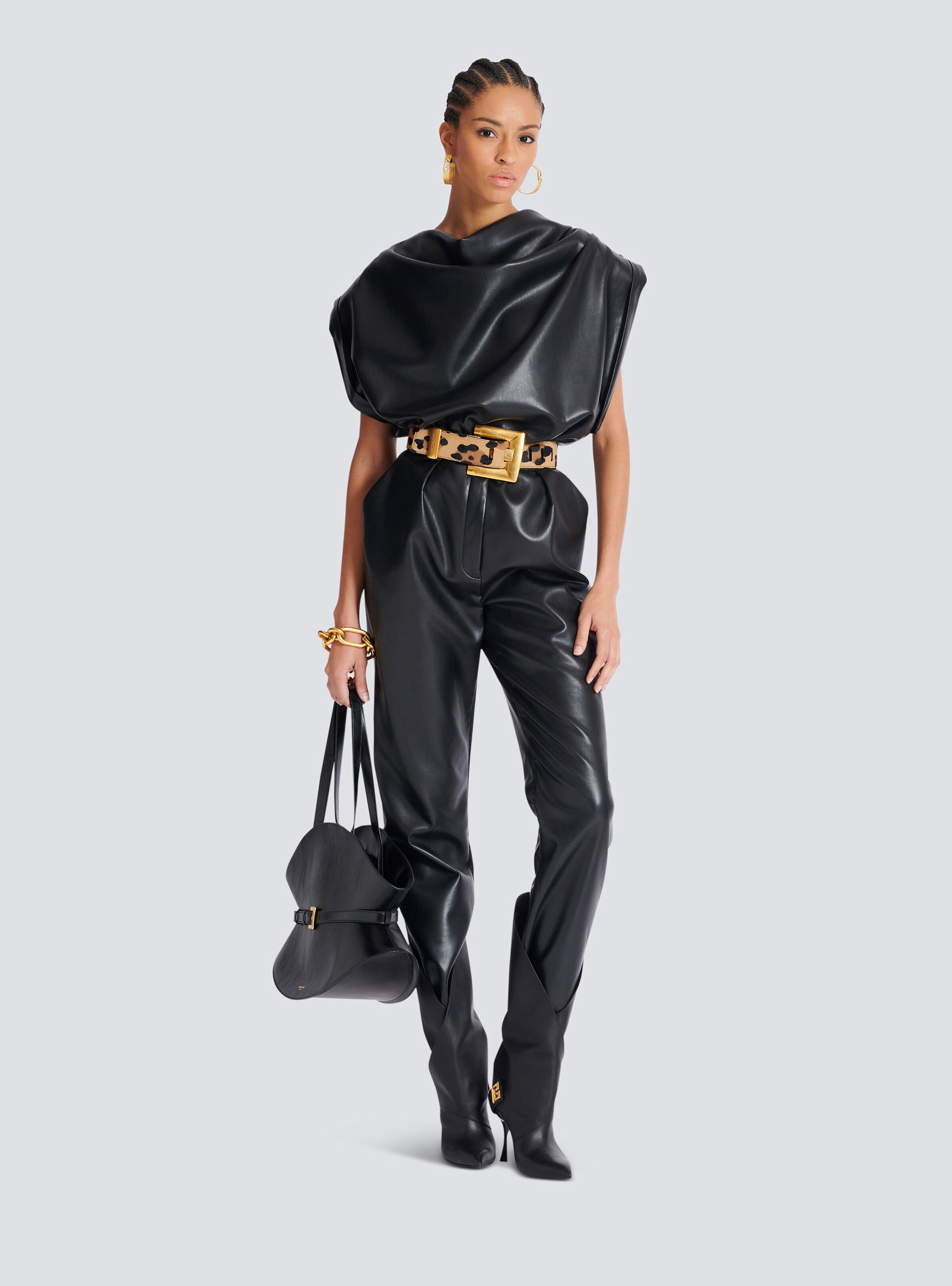 High-waisted faux leather trousers - 2