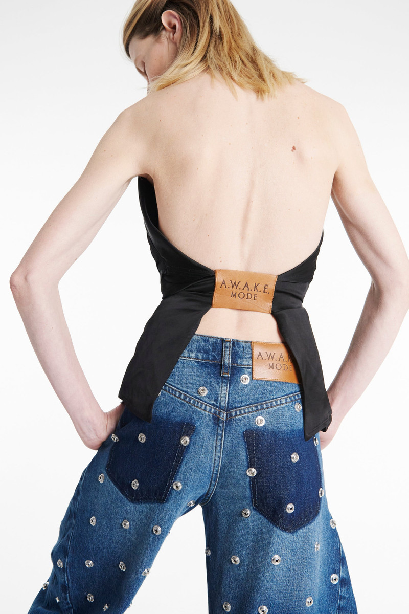 A.W.A.K.E. MODE STUDDED ORGANIC JEANS WITH SIDE INSERTS BLUE outlook