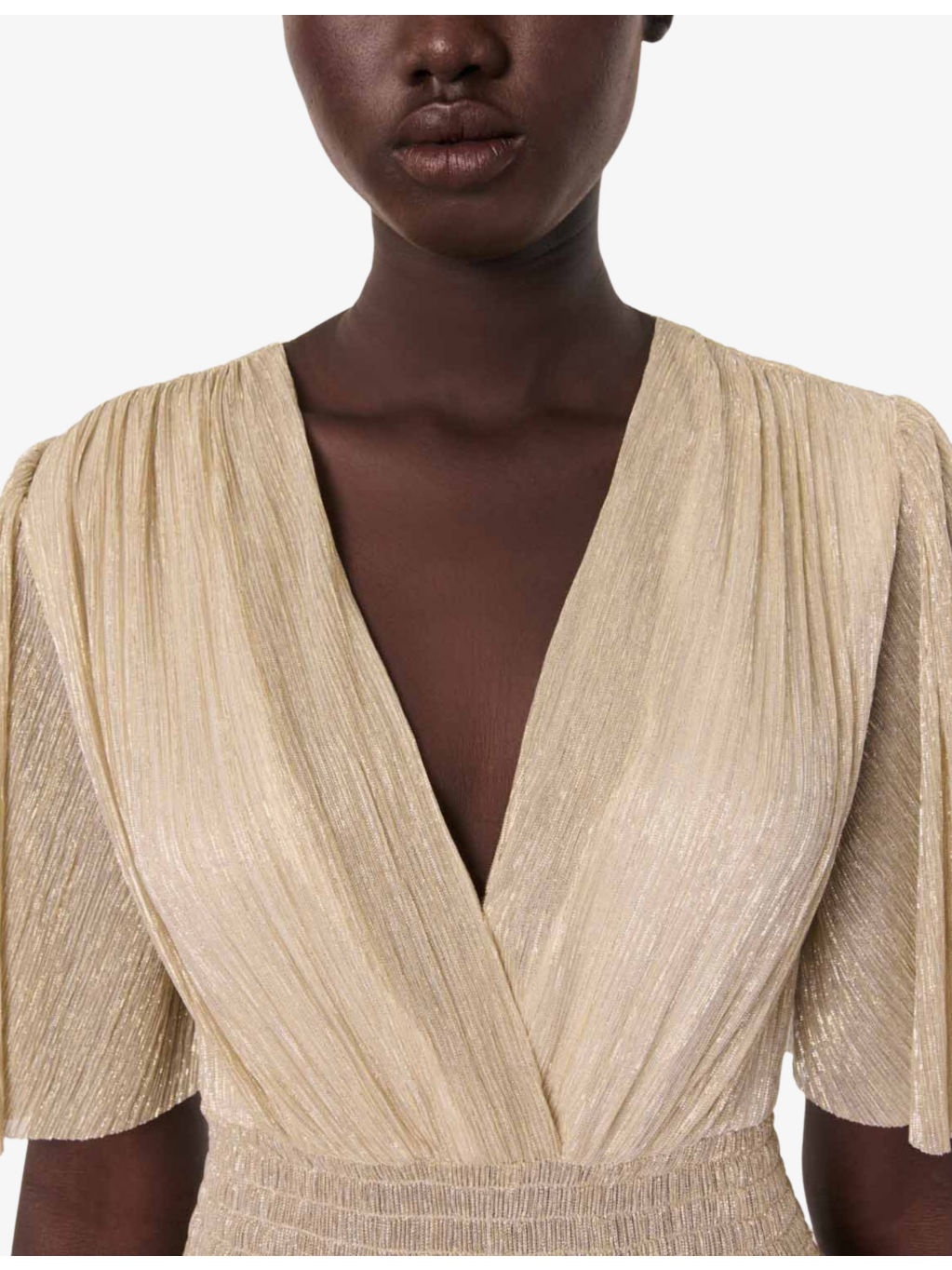 Tiered Asymmetric-Hem Metallic-Woven Midi Dress - 5
