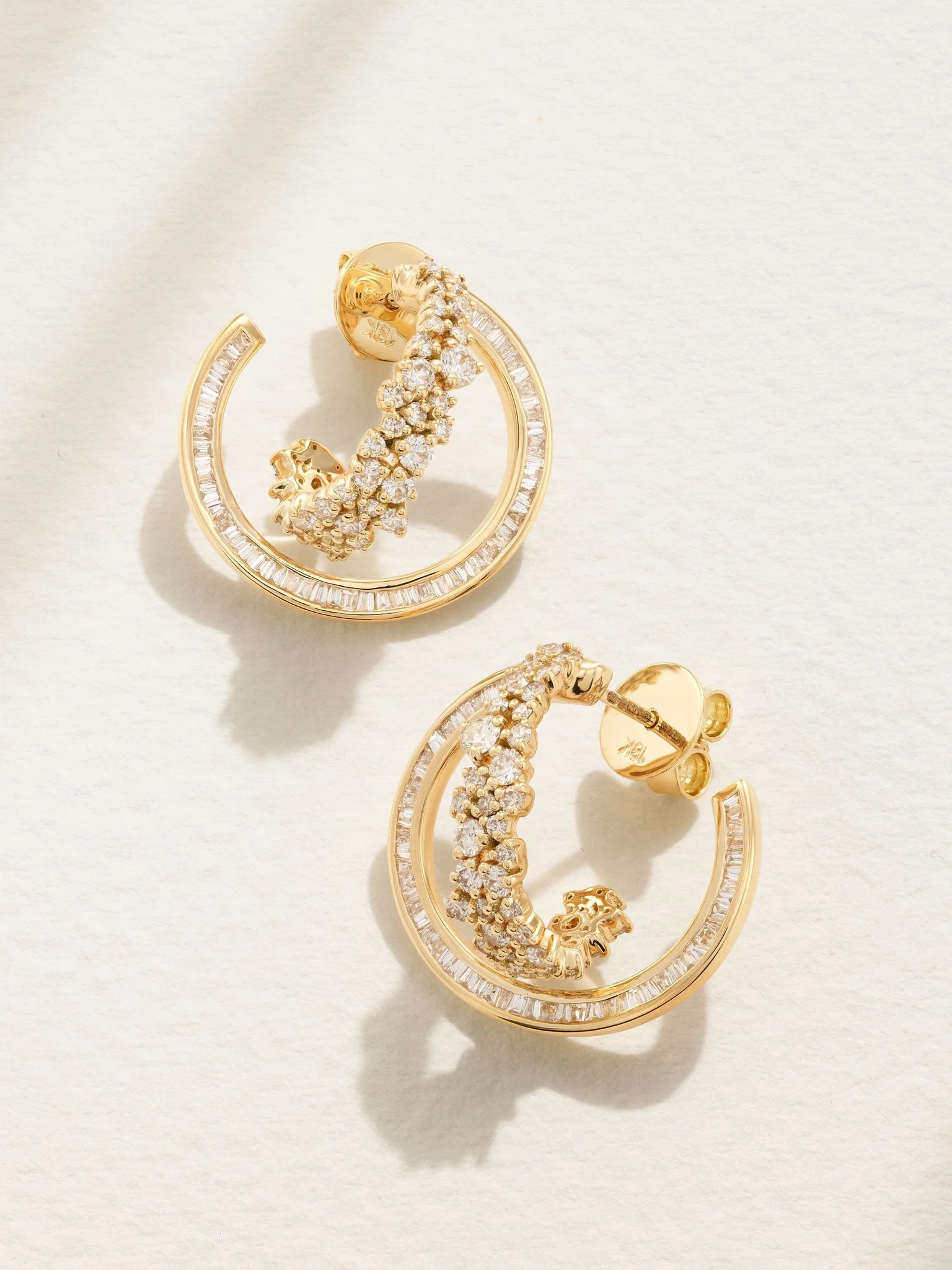 Scatter Double 18-karat gold diamond hoop earrings Gold - 1