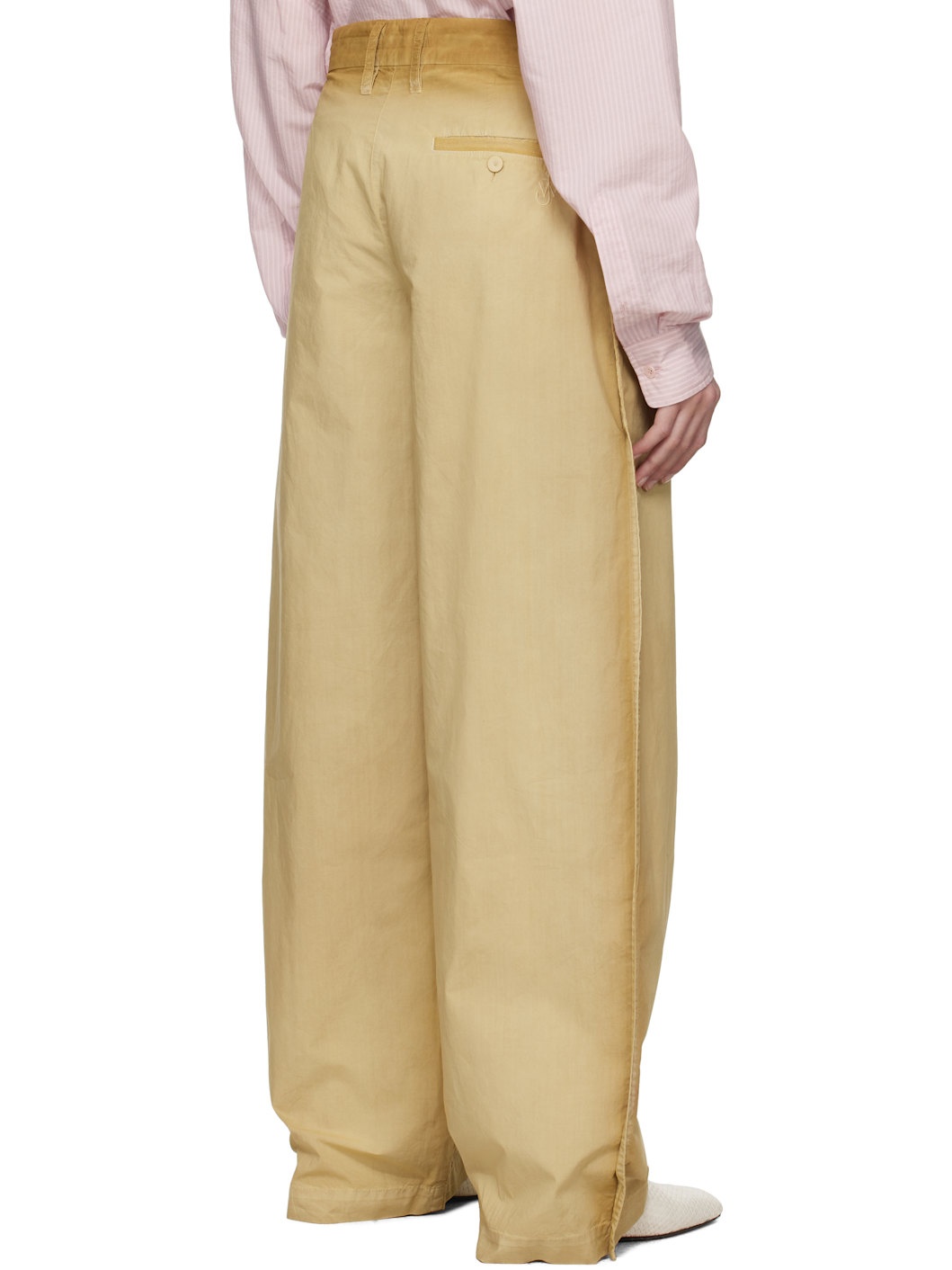 Beige Pinch Seam Garment Dye Trousers - 3
