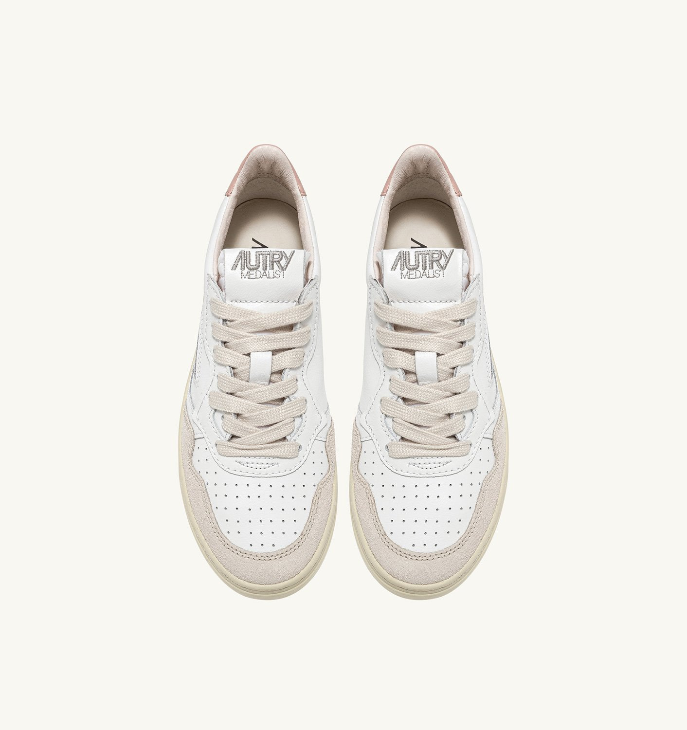 MEDALIST LOW SNEAKERS IN WHITE AND POWDER LEATHER AND BEIGE SUEDE - 5