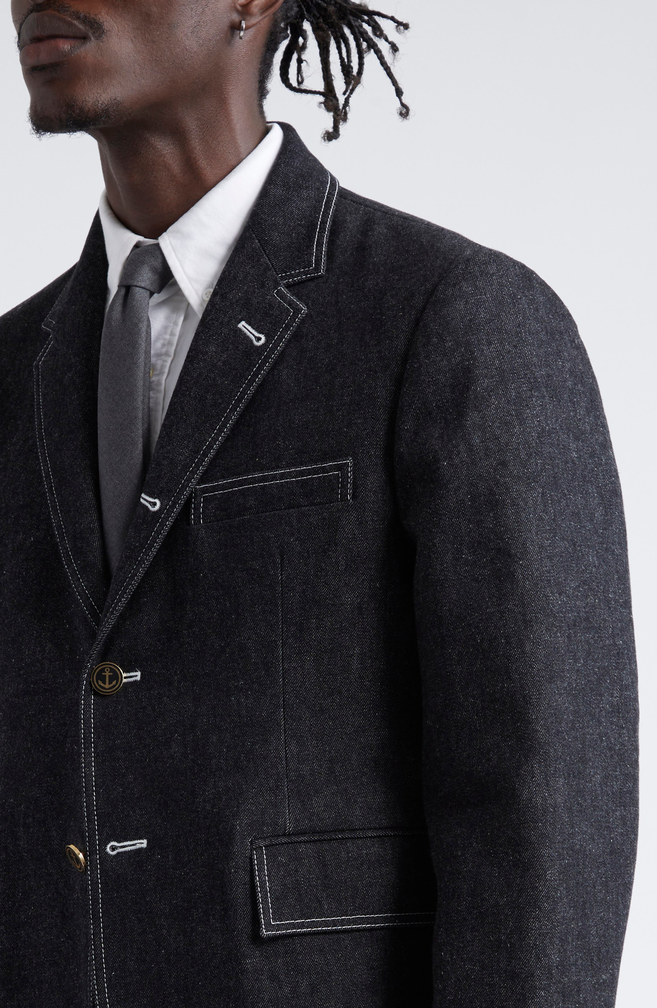 Thom Browne Unconstructred Classic Denim Sport Coat in Black at Nordstrom - 5