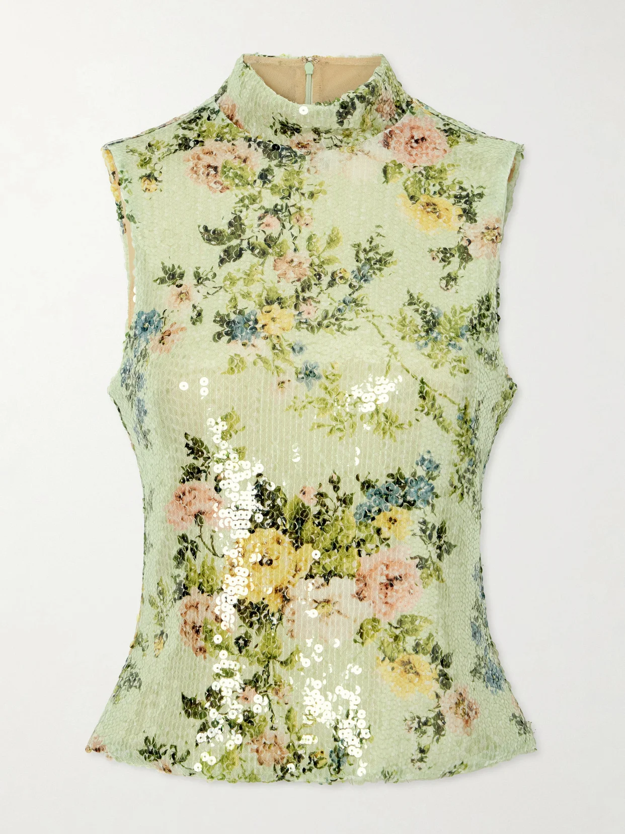Piper Sequined Floral-print Mesh Turtleneck Top - 1