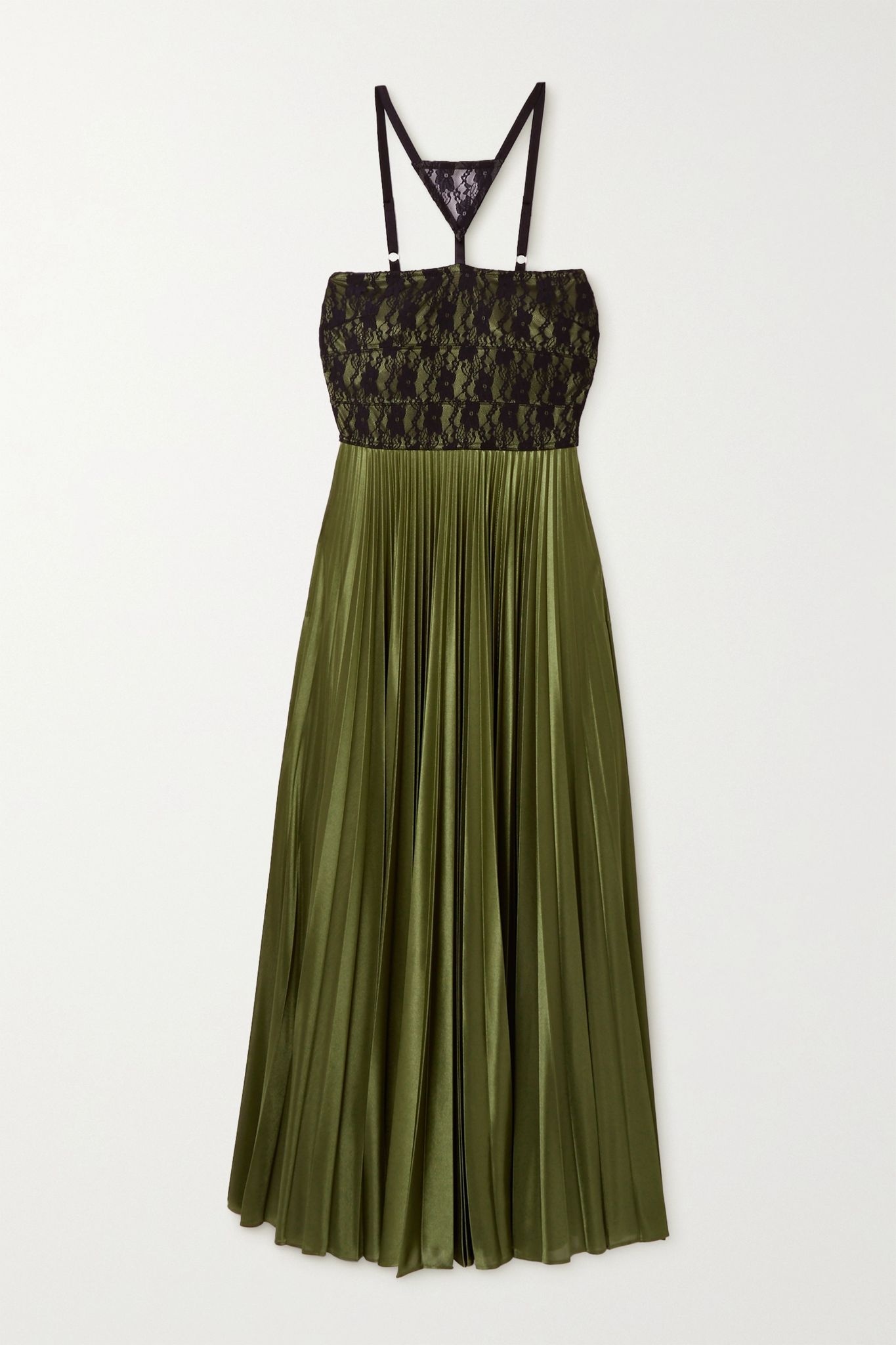 Lace-paneled pleated satin maxi dress - 1