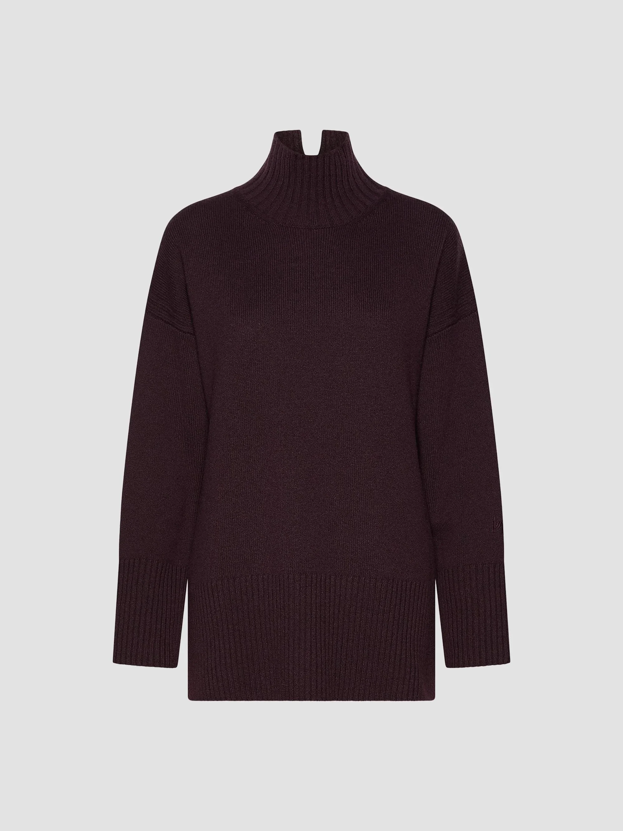 Women's Pure Wool Mock Polo Neck Jumper - Blackberry - 1
