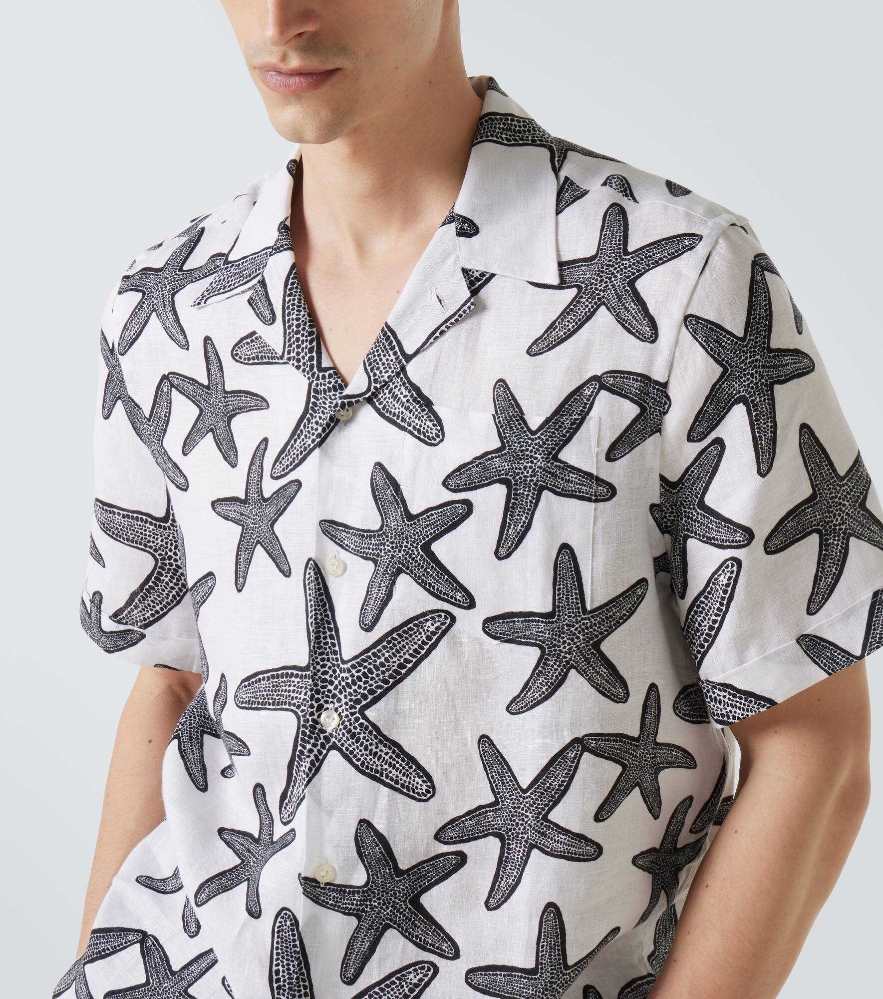 Printed linen bowling shirt - 5