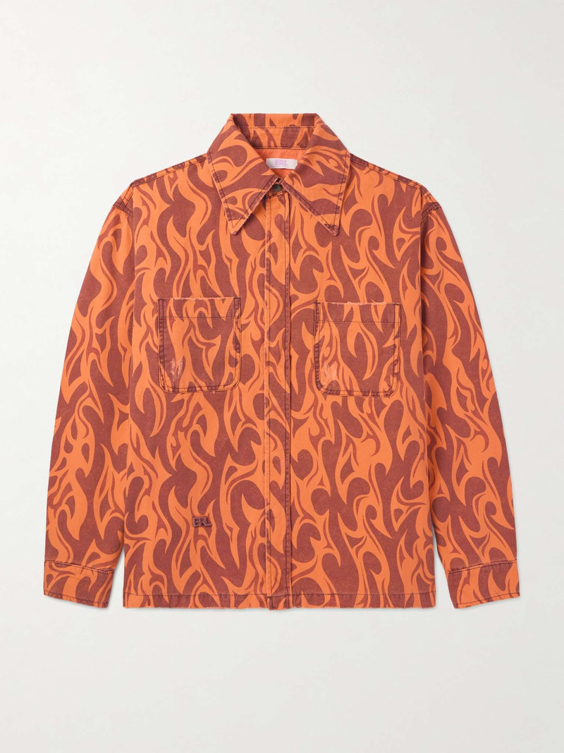 Logo-Embroidered Distressed Printed Cotton-Canvas Jacket - 1