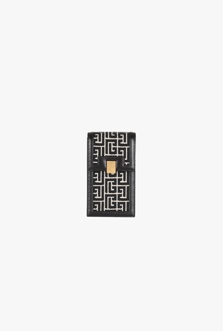 Bicolor ivory and black jacquard phone case with black leather panels - 1