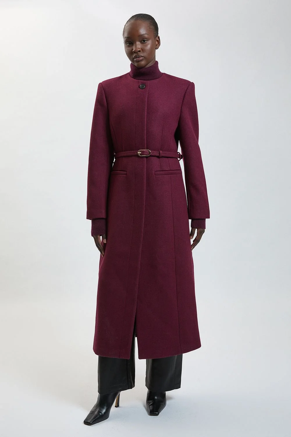 Wool Blend Belted Midi Coat - 1