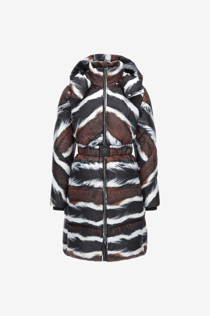 Animalier print puffer jacket with belt 1