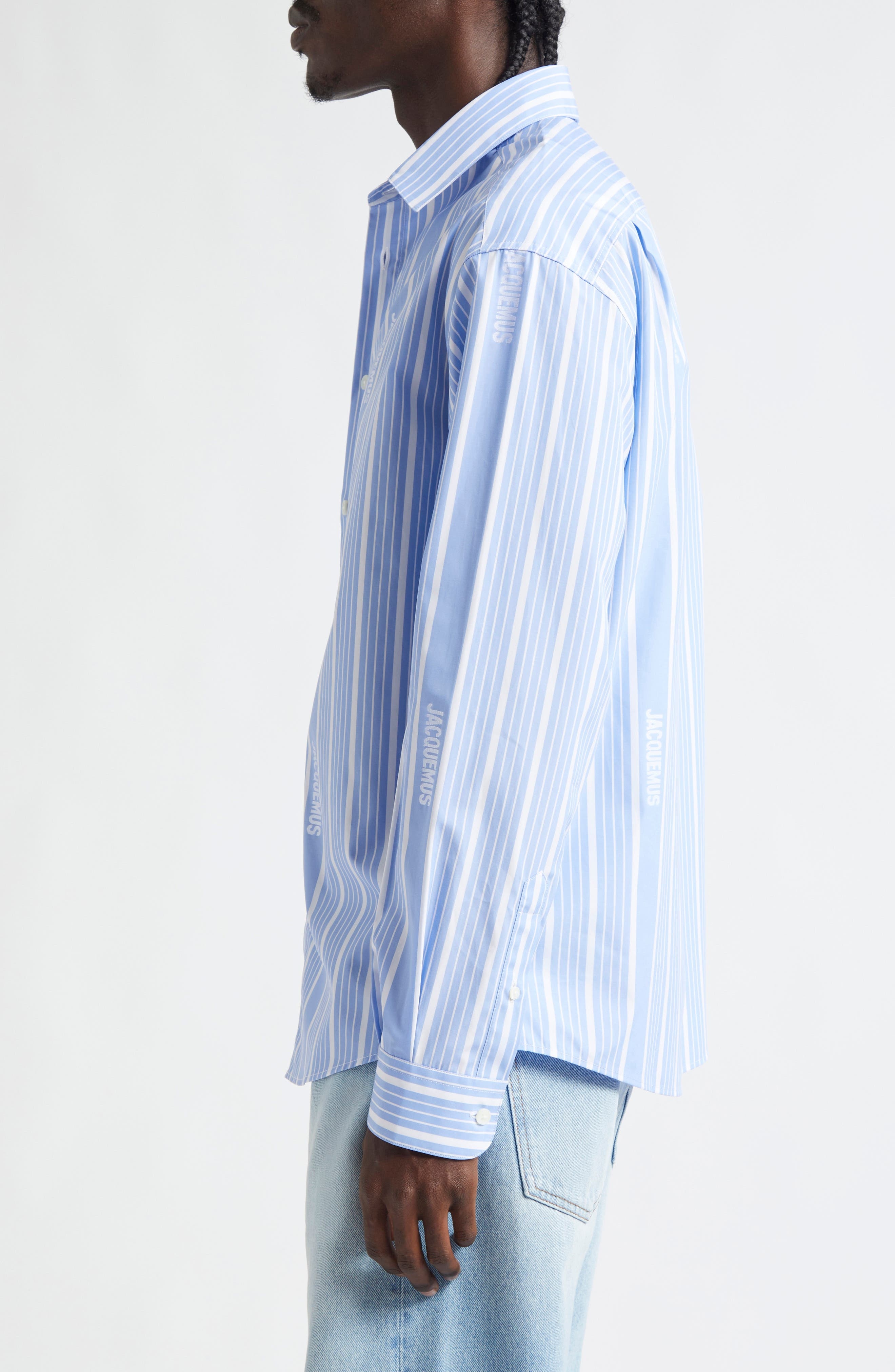 Jacquemus La Chemise Simon Straight Fit Stripe Button-Up Shirt in Jacquard Business Big Log at Nords - 4