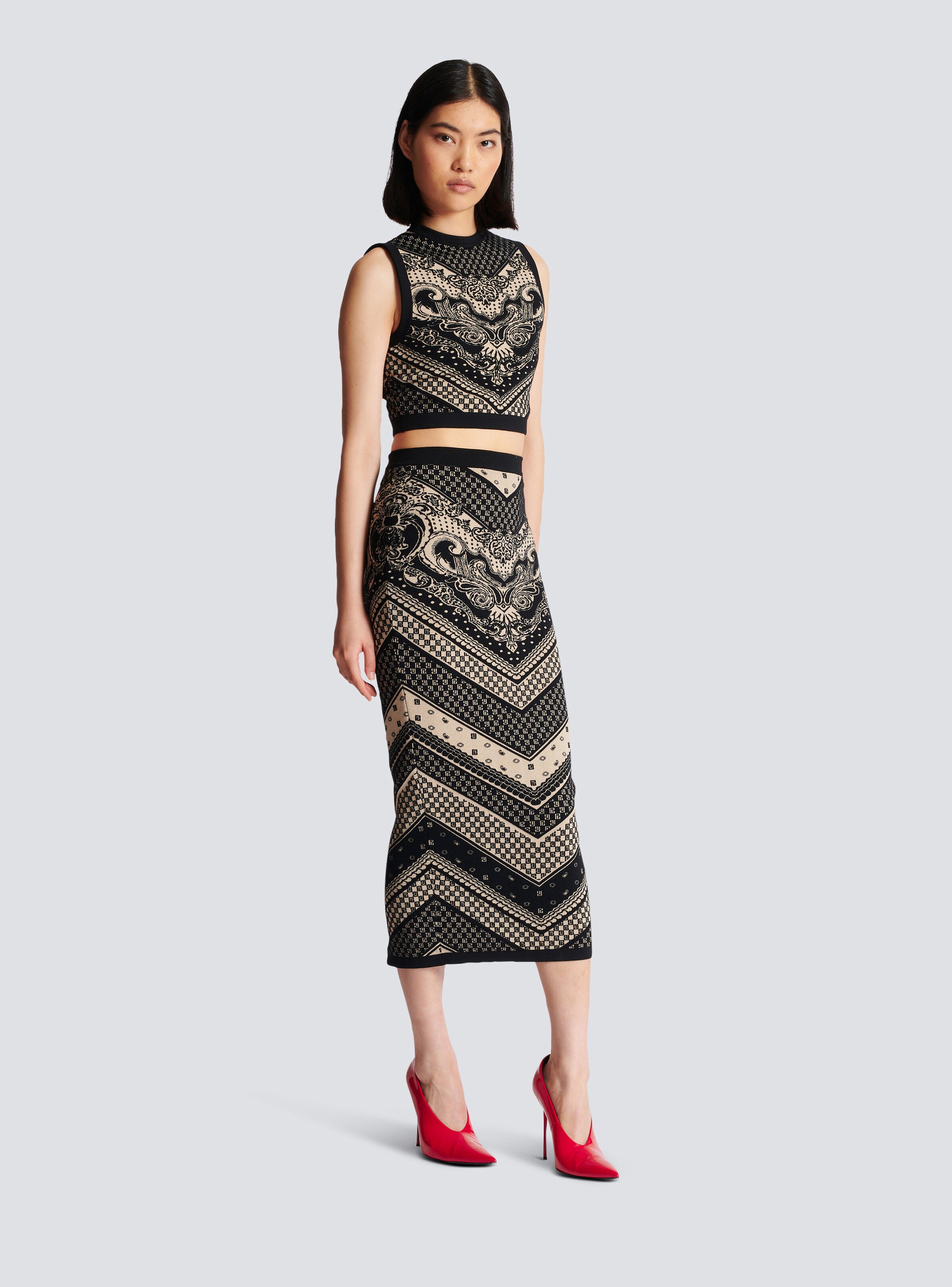 Monogram and paisley knit skirt - 3
