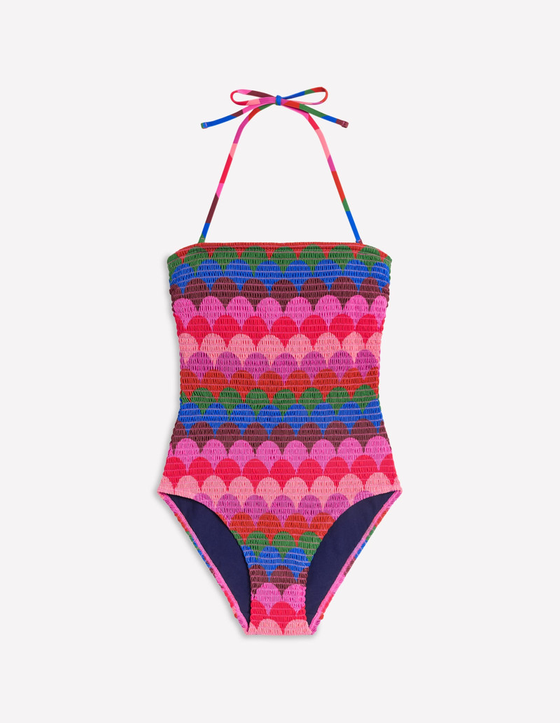 Milos Smocked Swimsuit-Multi, Scallop Stripe 6