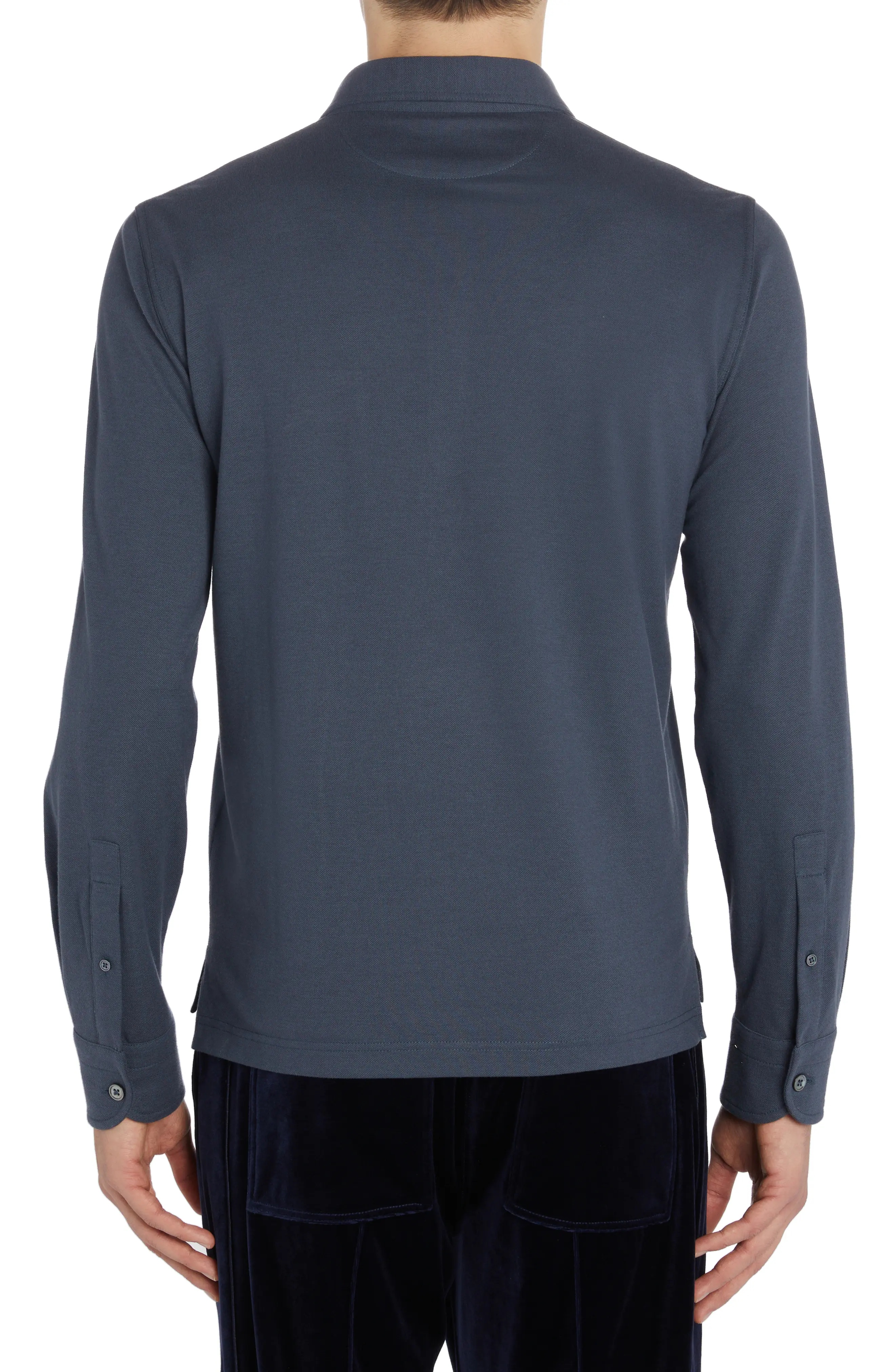 Long Sleeve Silk & Cotton Piqué Pocket Polo - 2