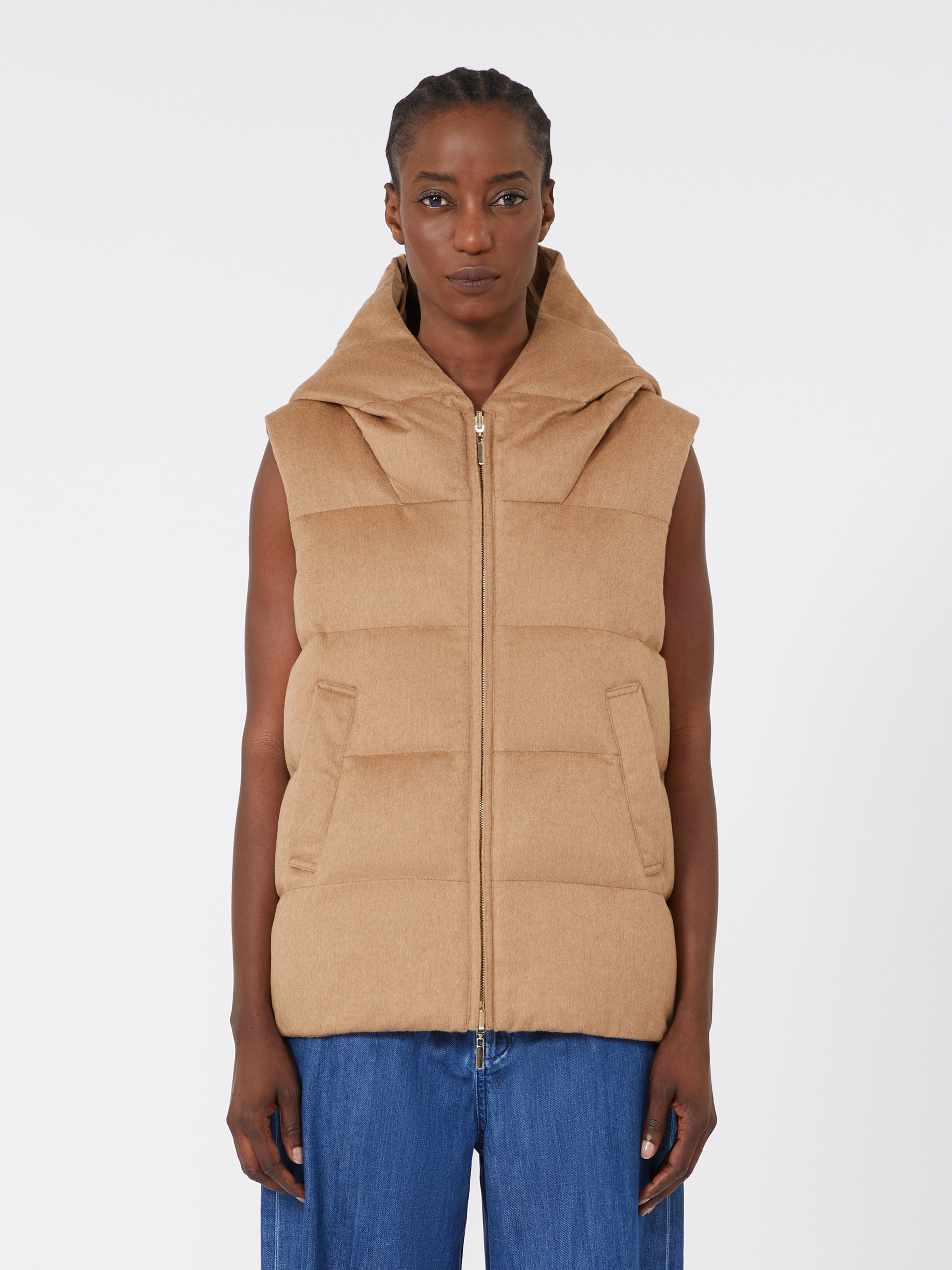 DELFY Reversible padded gilet in camel and water-repellent taffeta - 3