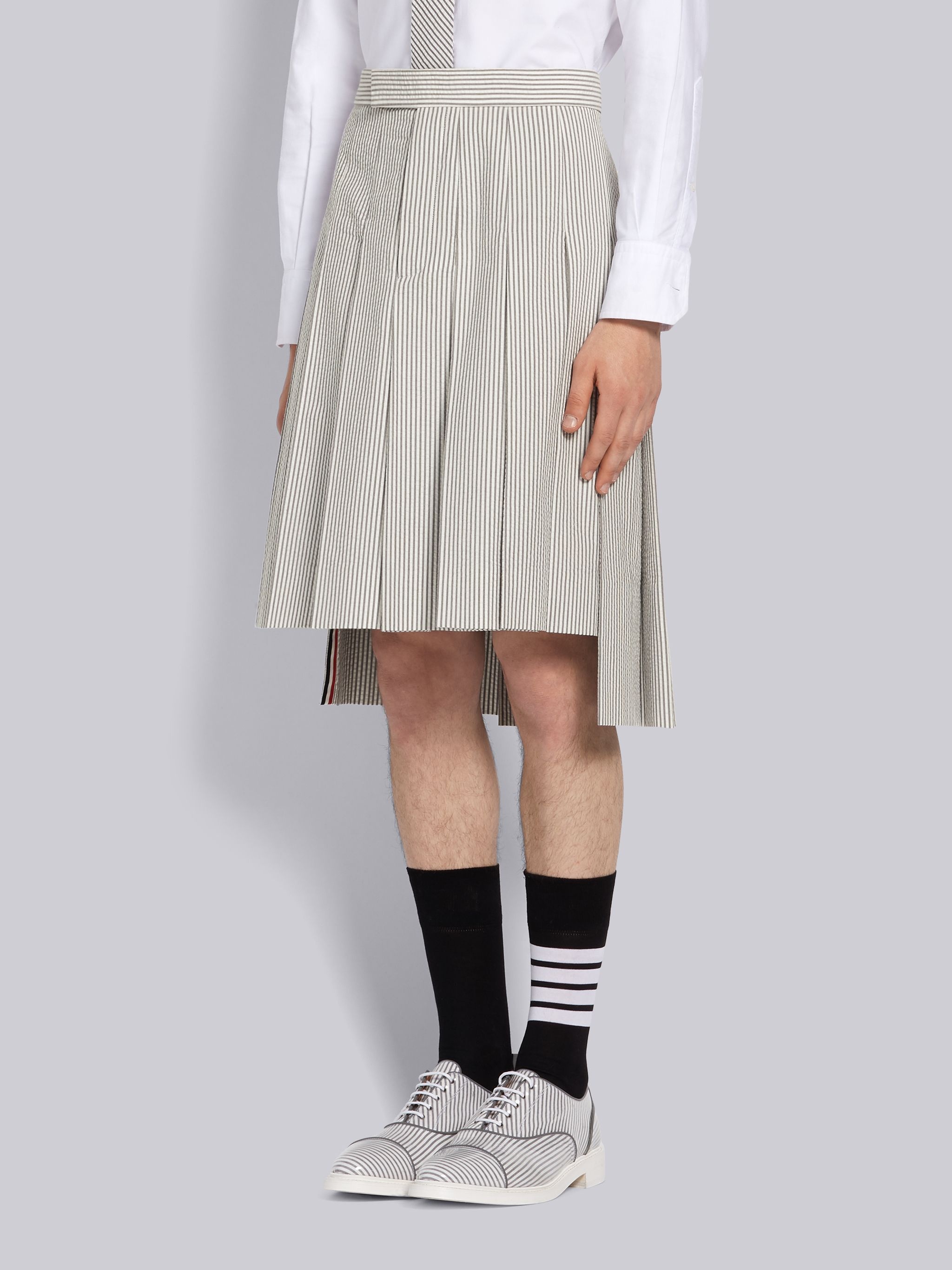 Medium Grey Seersucker Pleated Skirt - 2