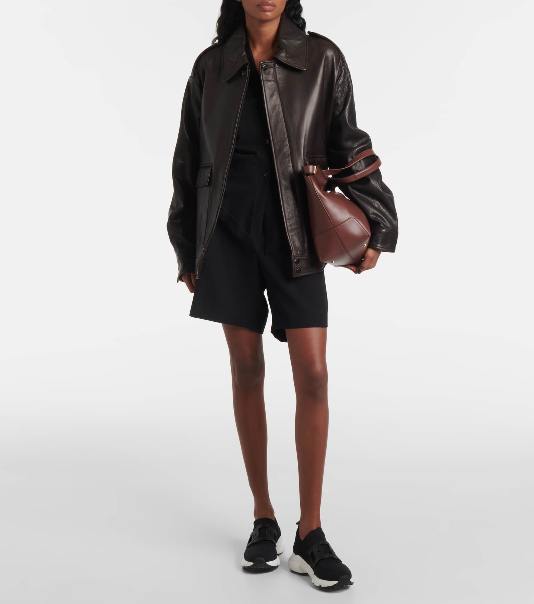 Leather-trimmed knit sneakers - 3