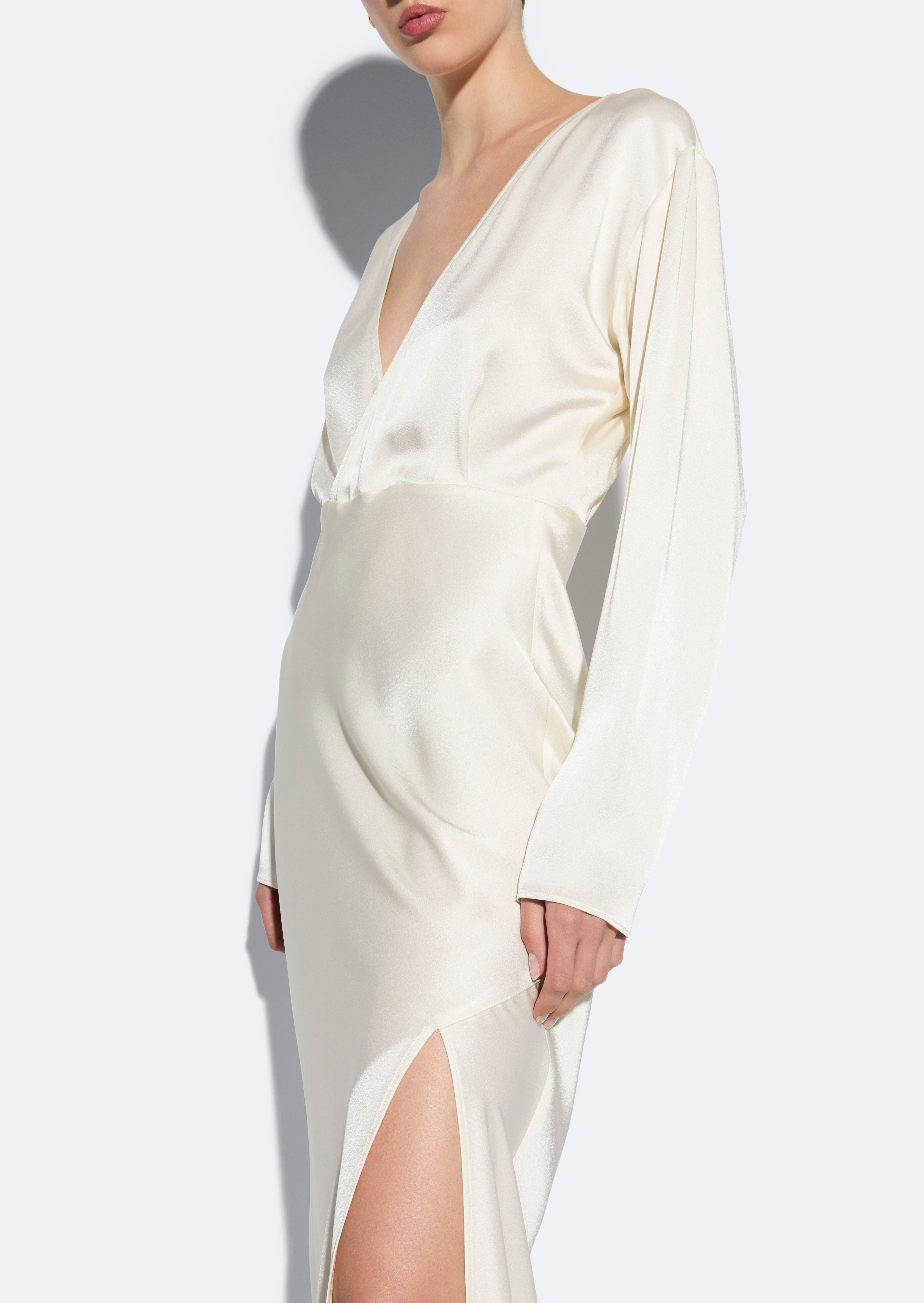 Satin V Neck Dress - 4