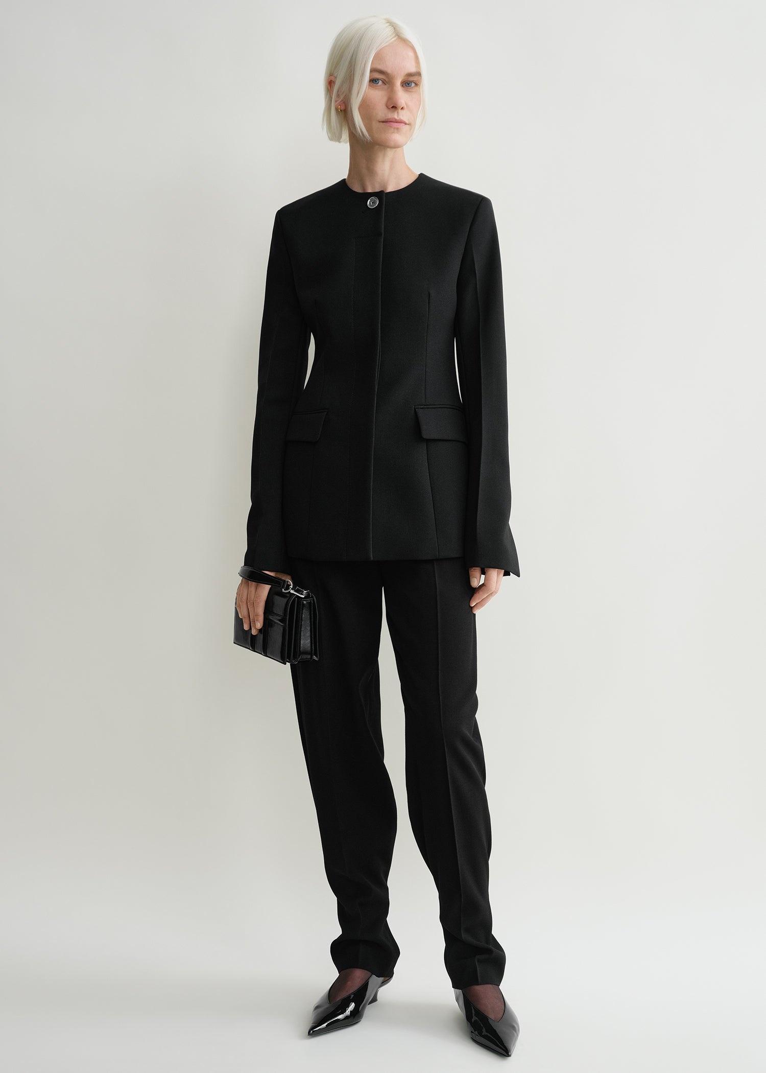 Collarless cinched jacket black - 2