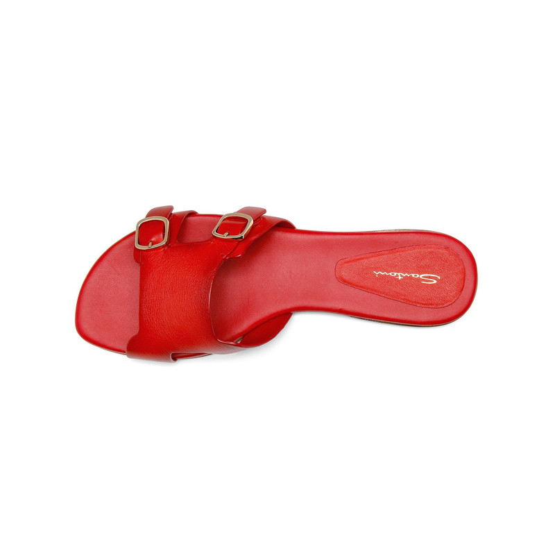 Women's red leather double-buckle Didi slide sandal 4