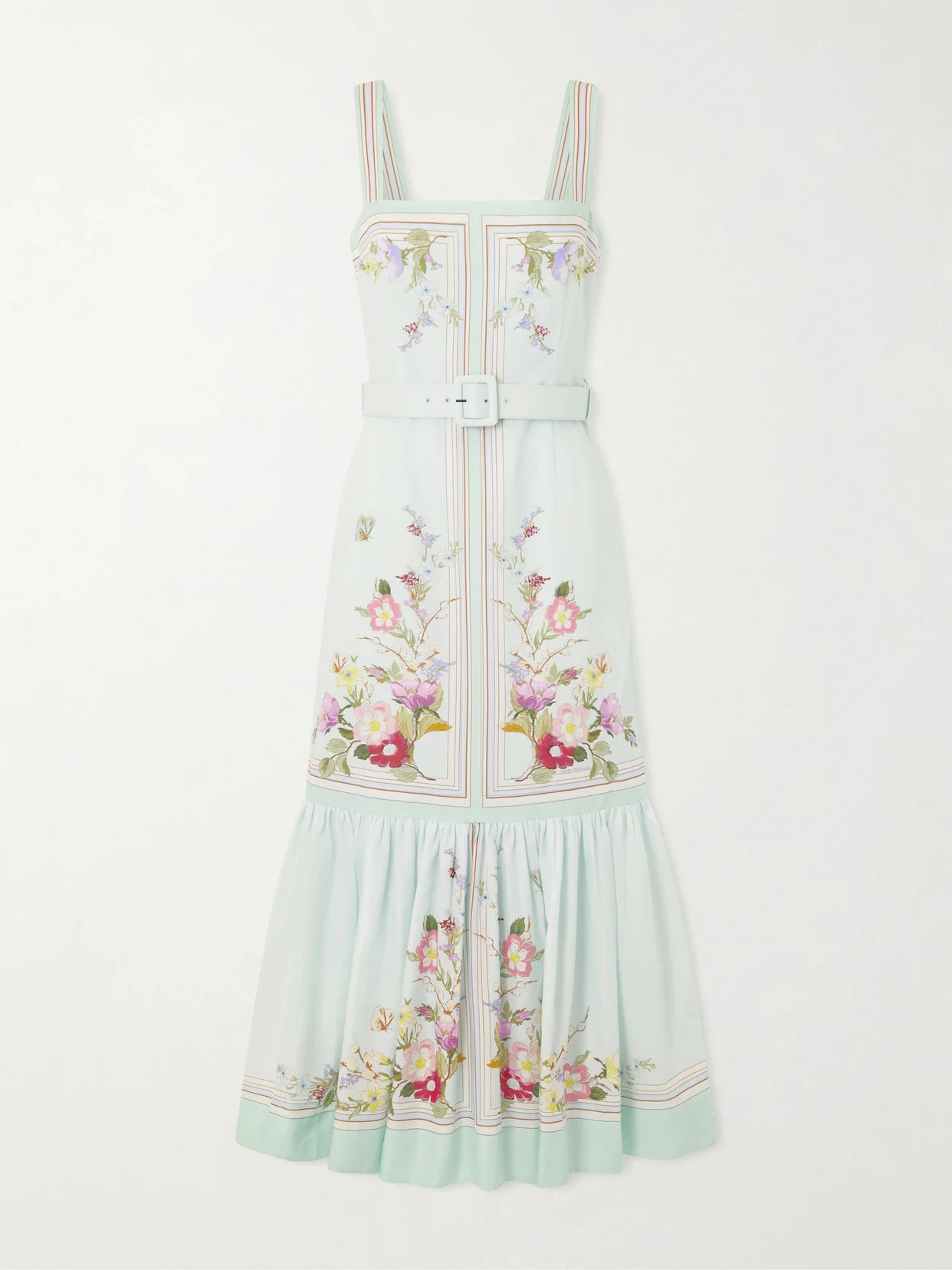 Belted Floral-print Linen And Cotton-blend Midi Dress - 1