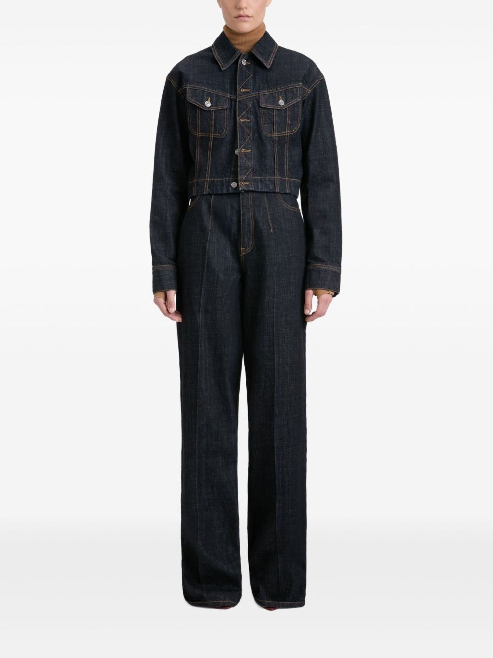 cinched high-waisted jeans - 2
