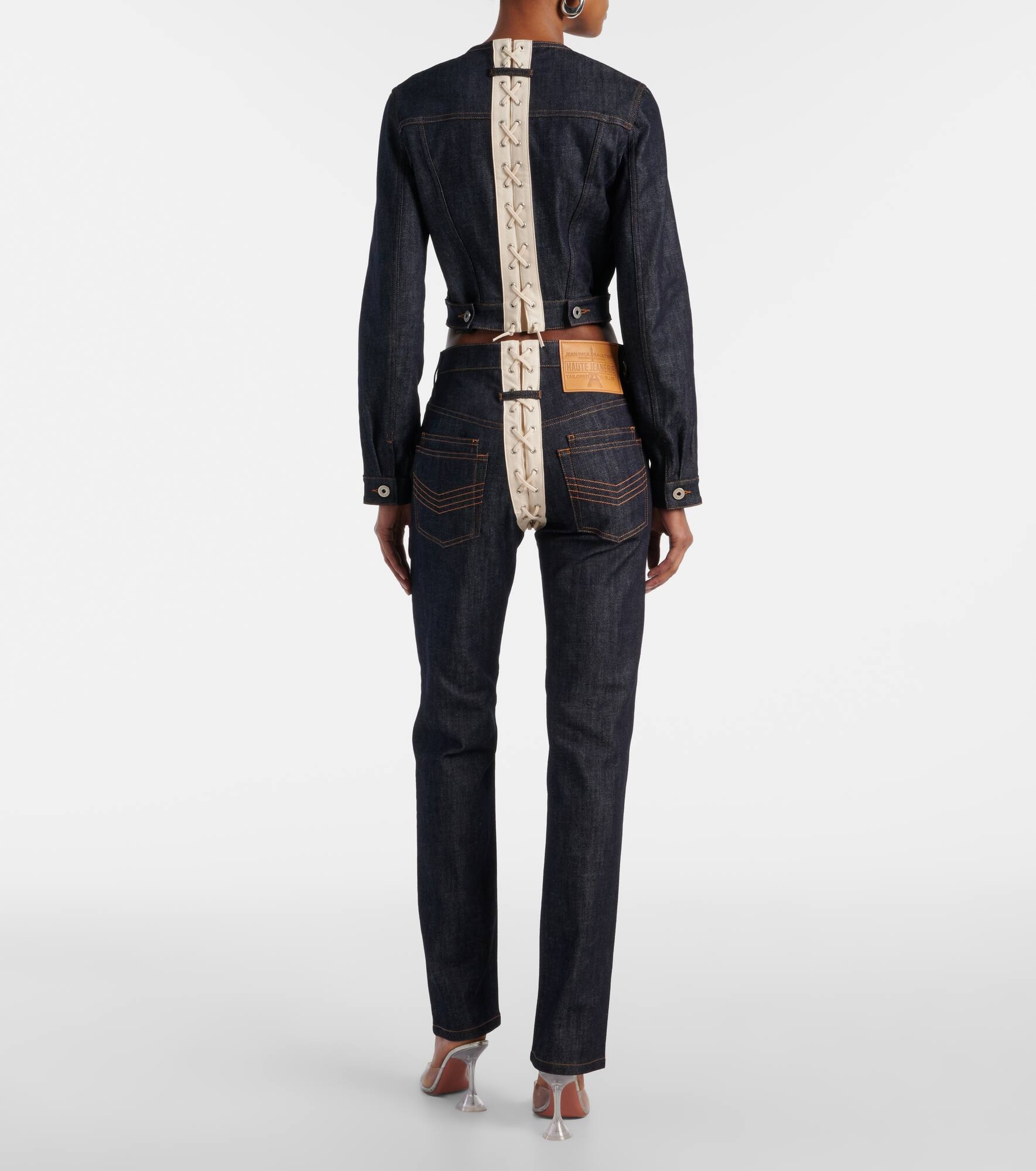Lace-up cropped denim jacket - 3