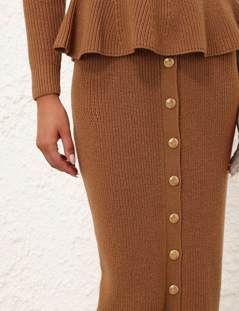 CRUSH BUTTONED TUBE MIDI SKIRT - 5