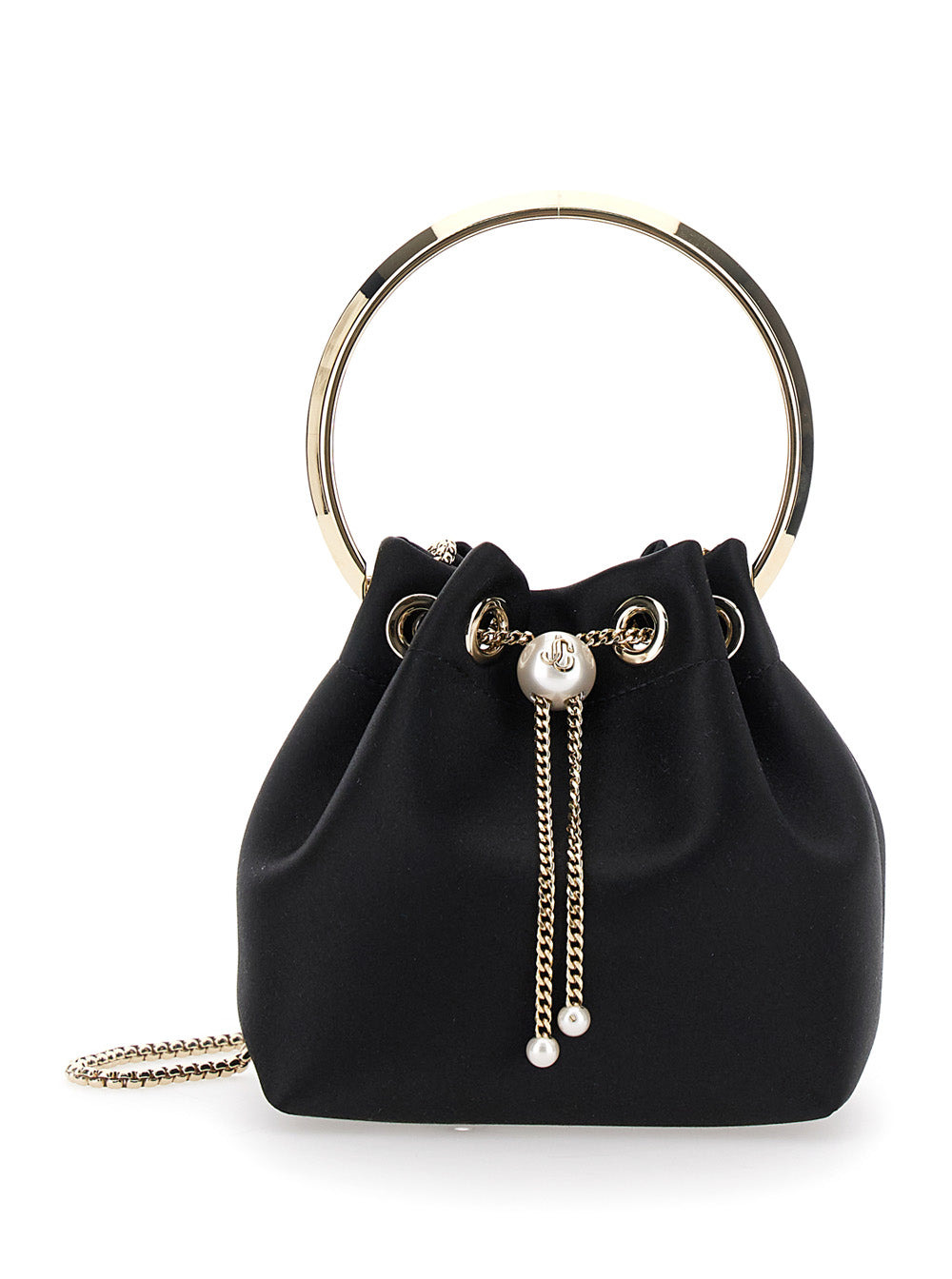 Jimmy Choo Women 'Bon Bon' Black Handbag With Metal Bracelet Handle And Chain-Link Shoulder Strap In - 1