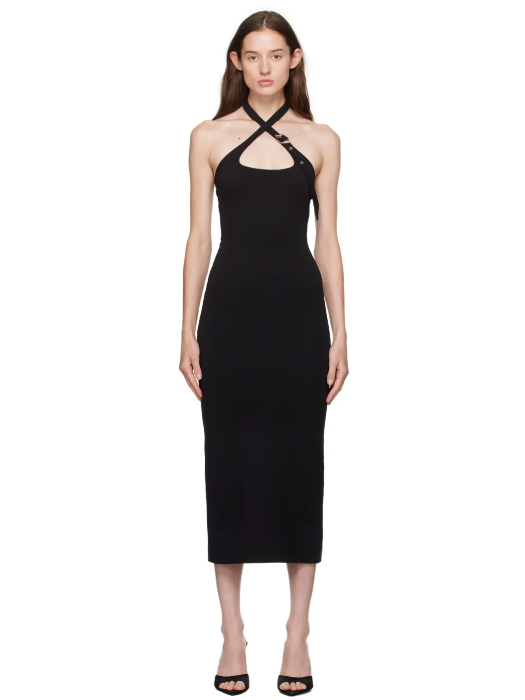 Black Halter Neck Midi Dress - 1