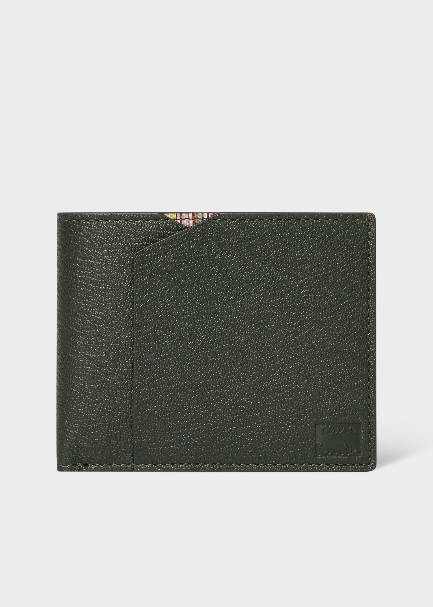 Dark Green Grained Leather Compact Billfold Wallet - 1