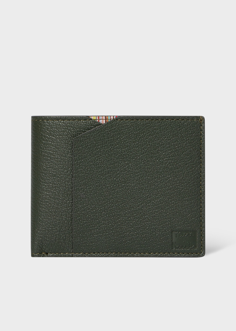 Dark Green Grained Leather Compact Billfold Wallet 1