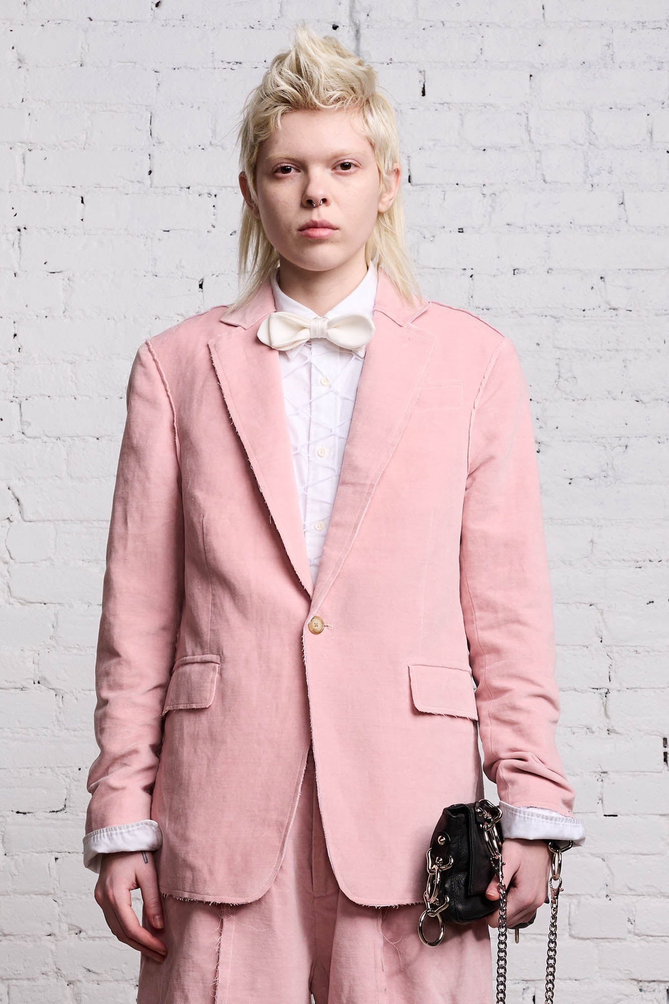 RAW CUT SHRUNKEN BLAZER - PINK VELVET - 4