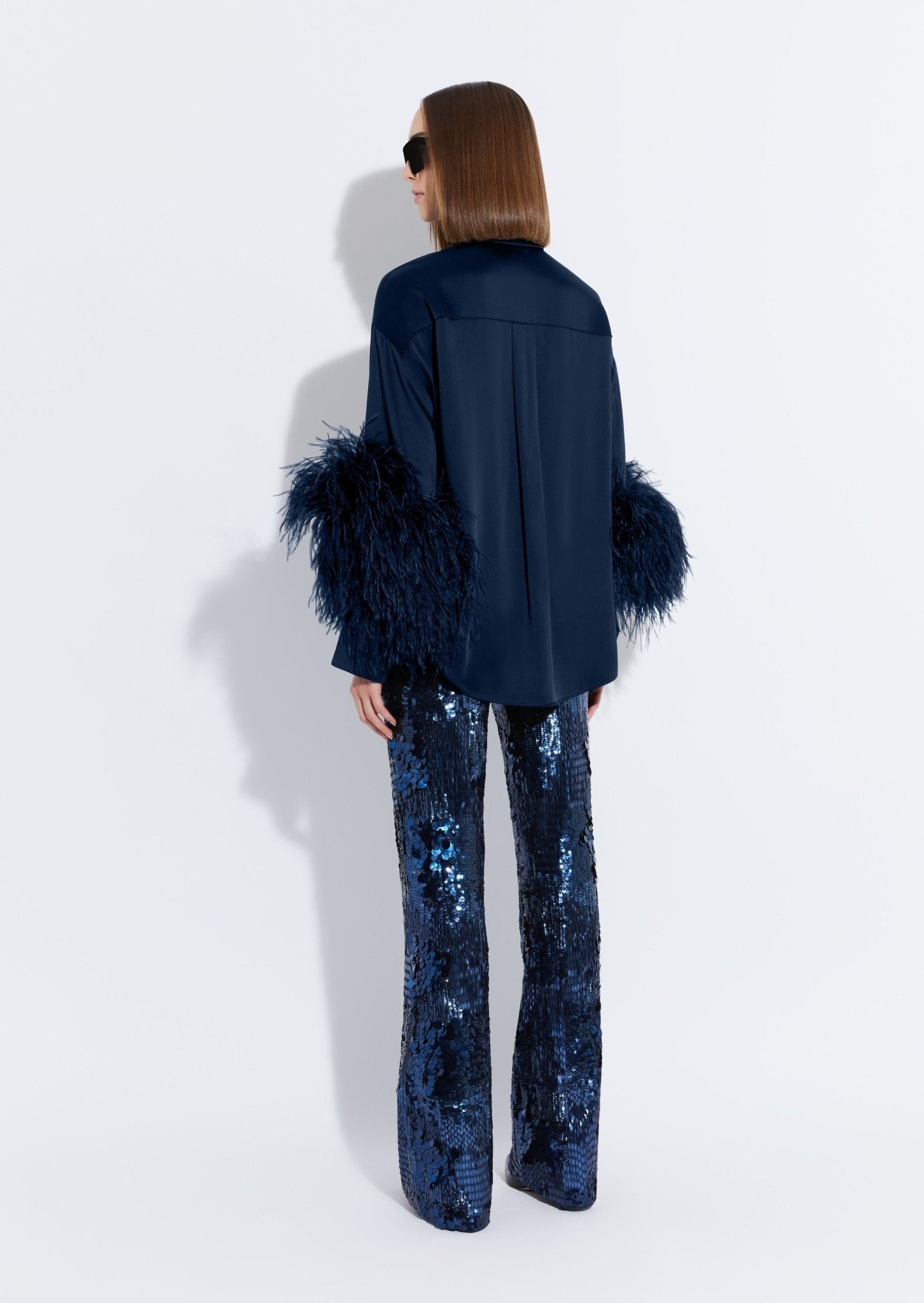 Satin Button Down With Feathers - 3