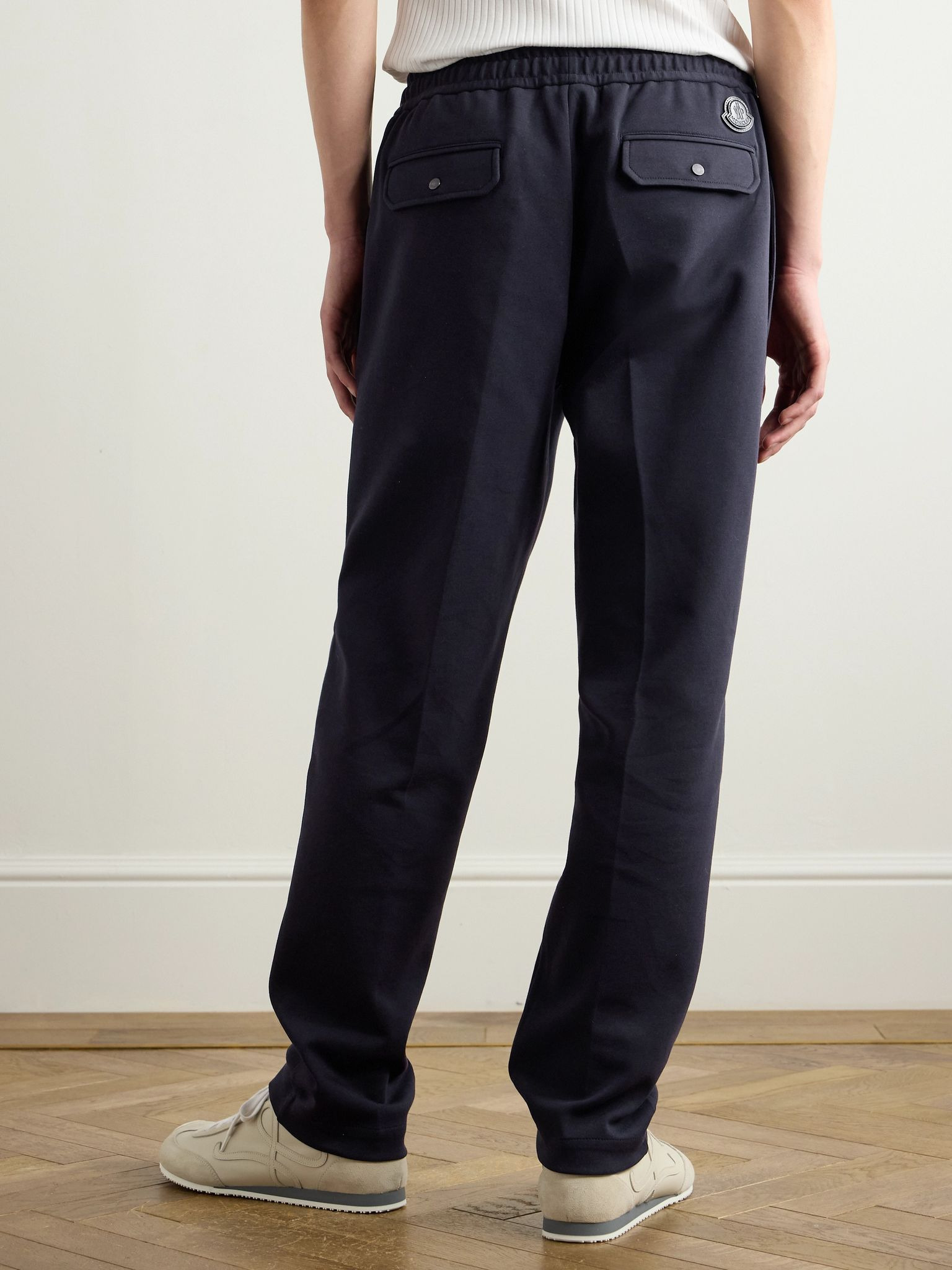 Straight-Leg Logo-Appliquéd Cotton-Blend Jersey Sweatpants Navy - 4