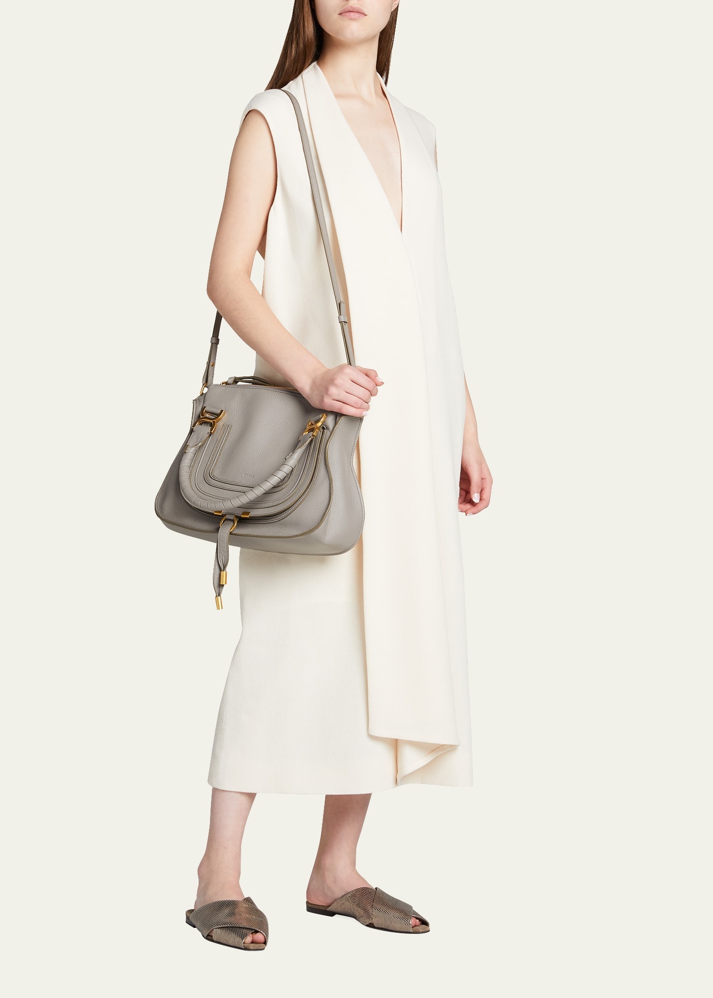Marcie Medium Double Carry Satchel Bag in Grained Leather - 5