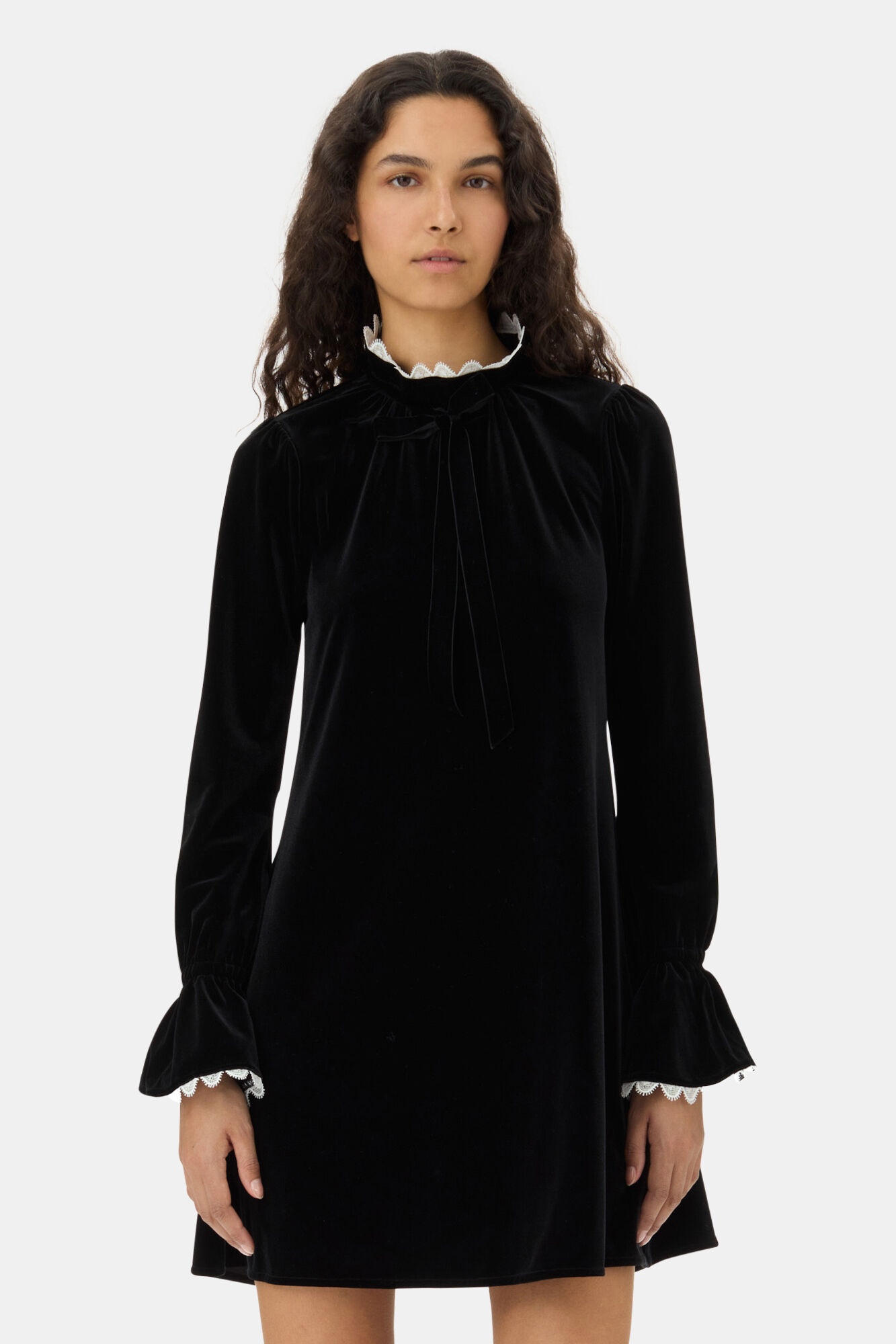 BLACK VELVET JERSEY A-LINE MINI DRESS - 2