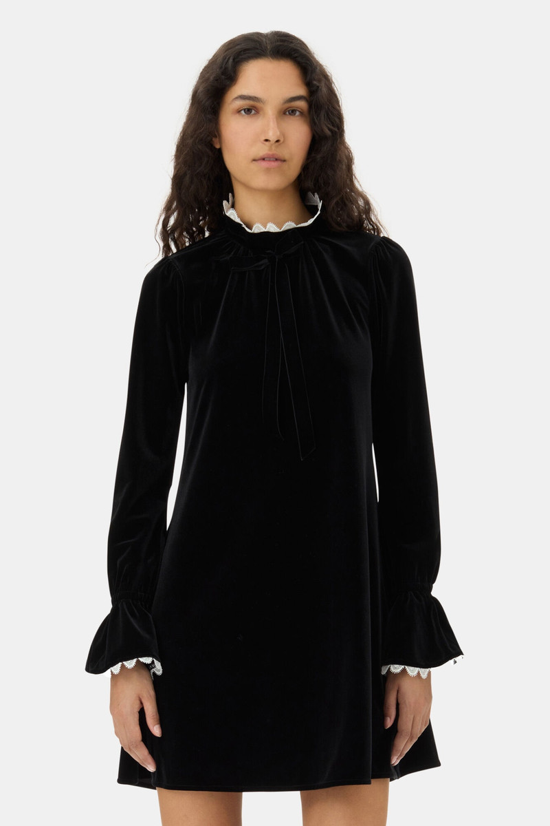 GANNI BLACK VELVET JERSEY A-LINE MINI DRESS - T4048 | REVERSIBLE