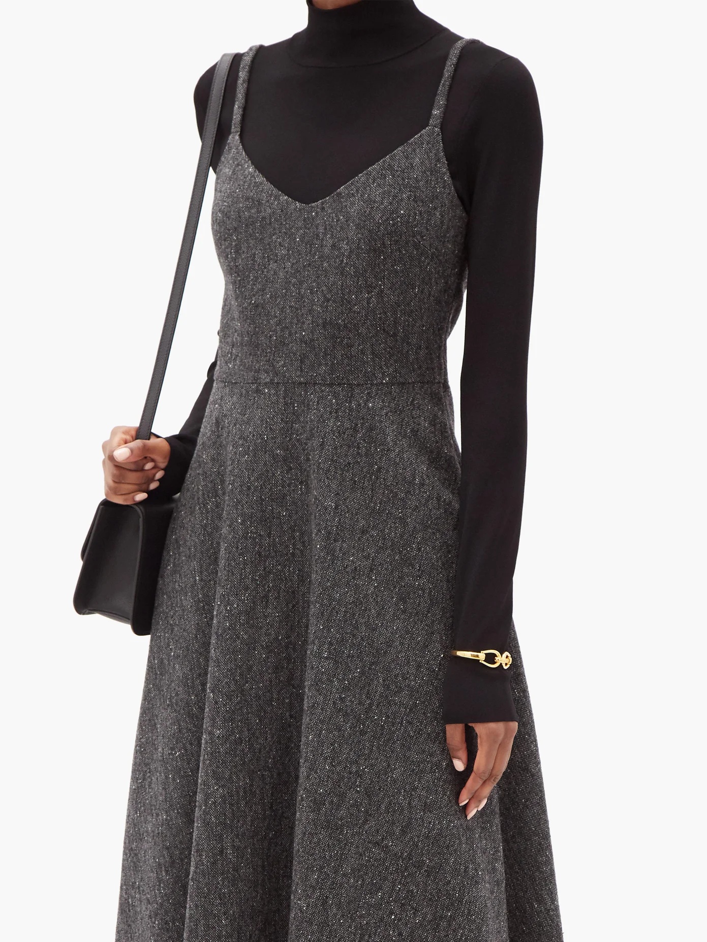 V-neck wool-blend tweed midi dress - 6