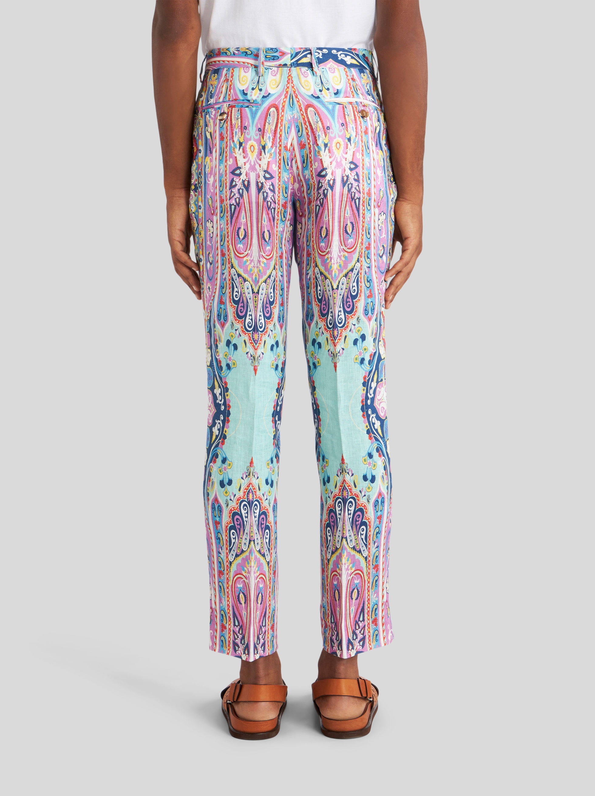 TAILORED PAISLEY PATTERN LINEN TROUSERS - 4