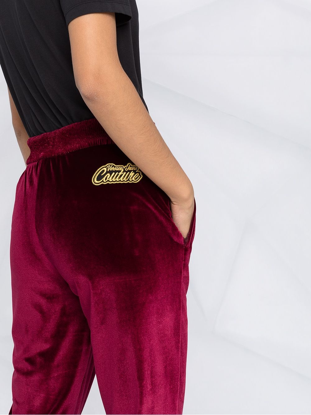 drawstring velvet track pants - 3