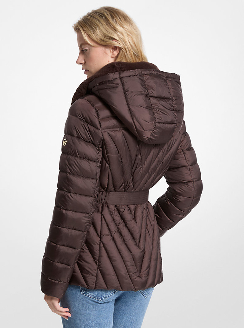MICHAEL KORS Faux Fur Trim Packable Nylon Puffer Jacket outlook
