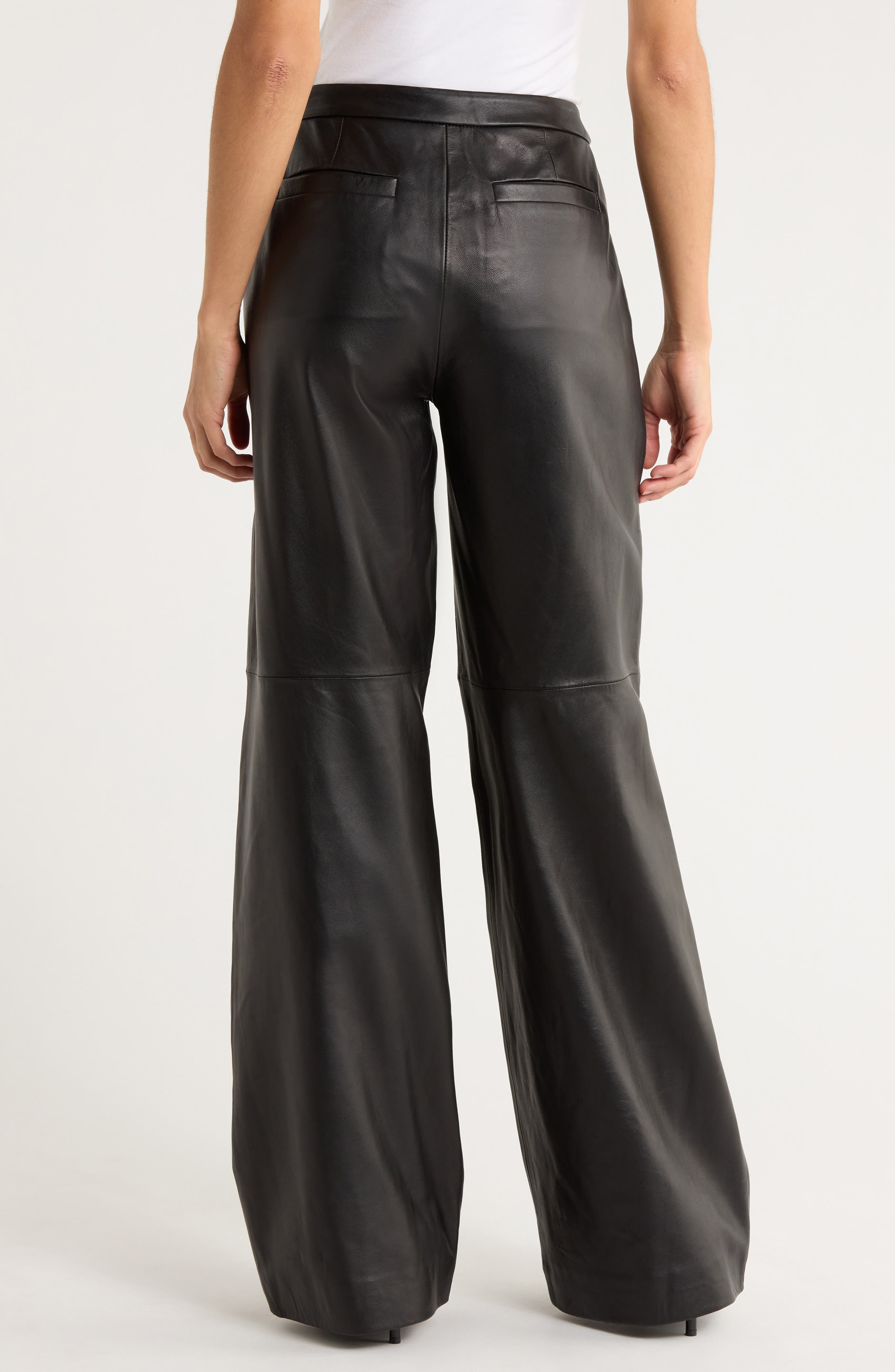 L'AGENCE Livvy Straight Leg Lambskin Leather Trousers in Black at Nordstrom - 2