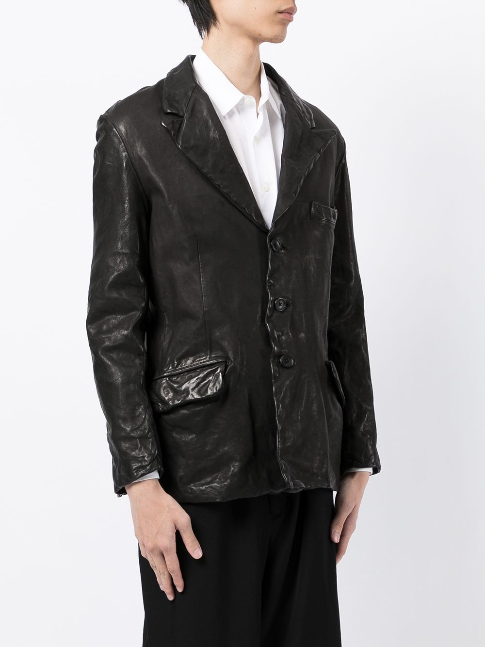 crinkled leather blazer - 3