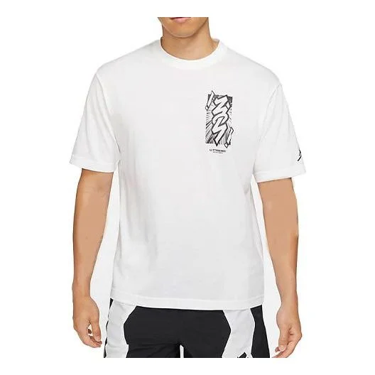 Men's Jordan Dri-FIT Zion Basketball Printing Sports Knit Round Neck Short Sleeve White T-Shirt DH05 - 1
