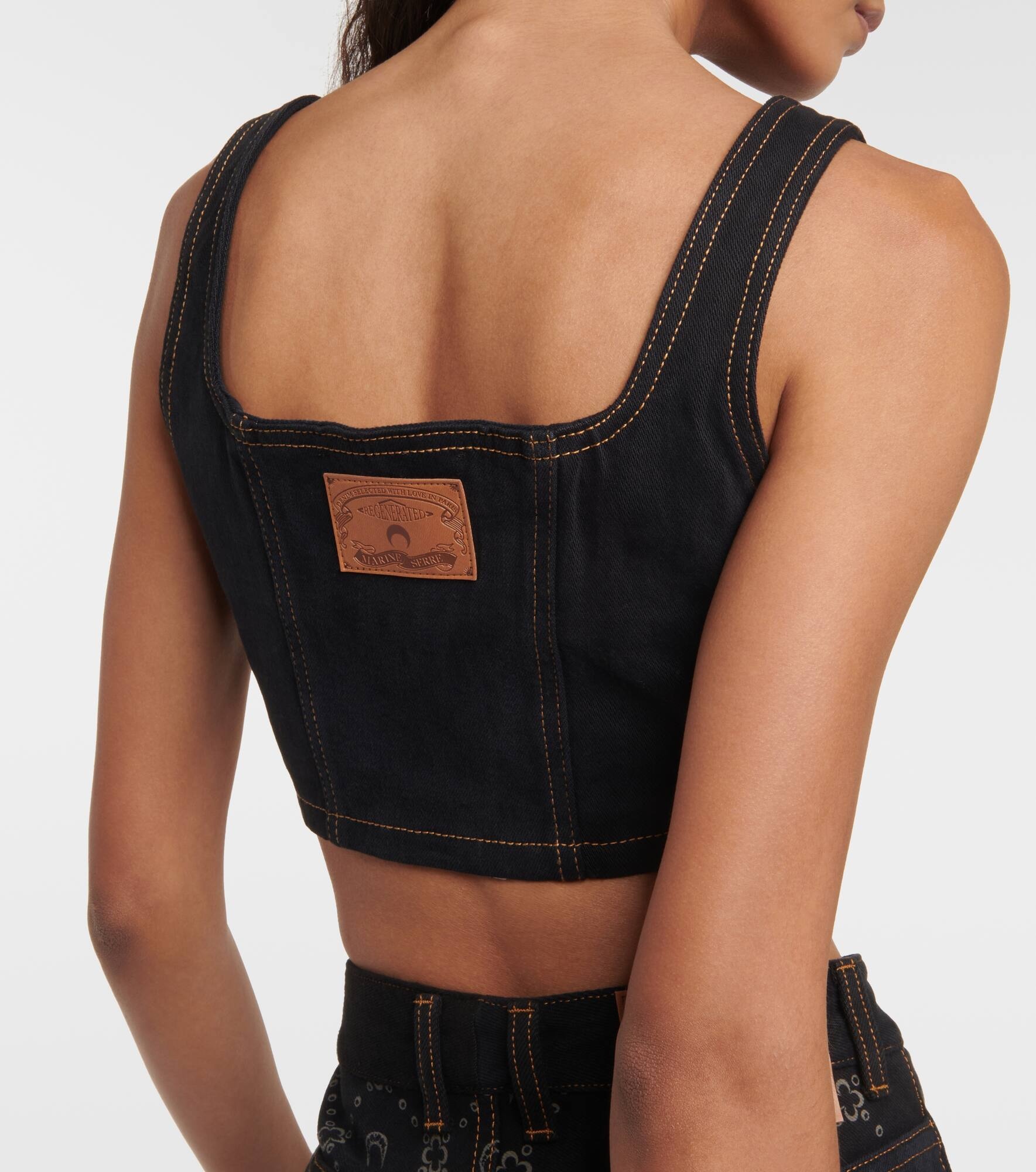Regenerated cropped denim bustier - 5