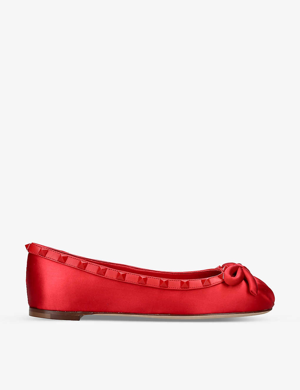 Rockstud bow-embellished satin ballet flats - 1